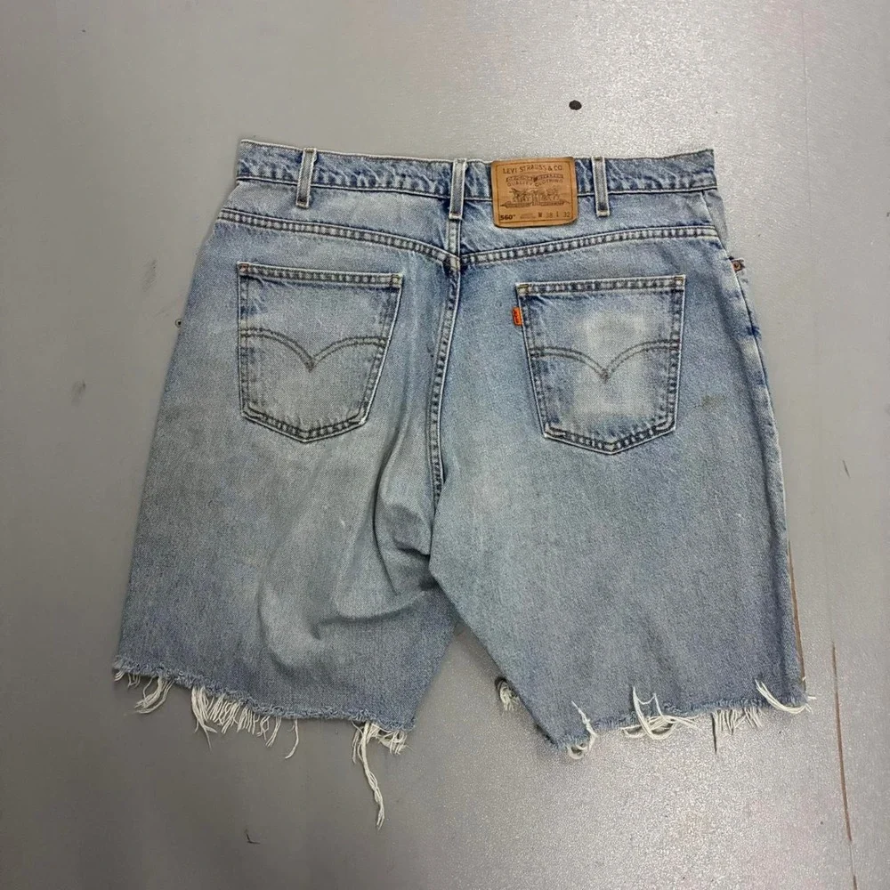Levis 560 Orange Tab Vintage 90s Cutoff Denim Jorts Light Wash Mens 36